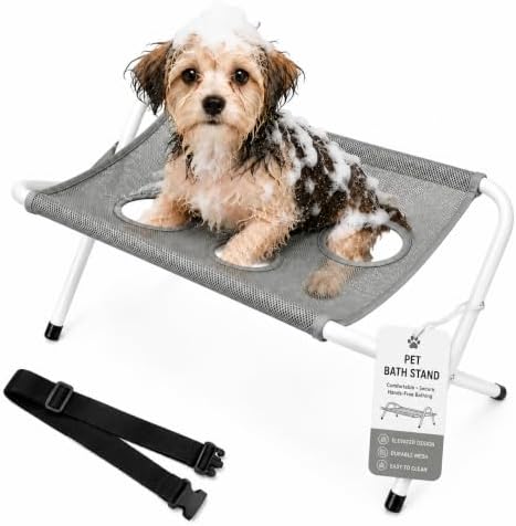 Foldable Pet Bathing Stand, Dog Bath Sling, Pet Hammock for Small Dogs (Gray) | Portable Dog Washing Hammock | Foldable Grooming Holder | Bathing Support for Small Dogs