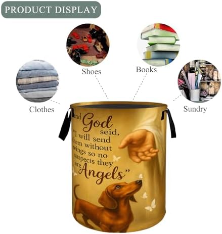 Dachshund Memorial Laundry Basket Hamper, Organizer Bins Gifts for Women Kids, Pet Foldable Waterproof Clothes Hamper Handles Storage Bucket for Bedroom Bathroom Room Decor 19.7"x15.7"