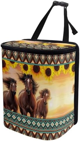 DISNIMO Sunflower Western Horse Car Trash Can with Lid Cute Car Accessories Leak Proof Car Trash Bag Hanging Car Garbage Can Multipurpose Storage Container for Back Seat Road Trip
