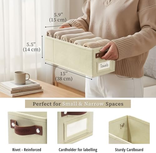 DECOMOMO Narrow Storage Bins, Small Basket with Handles (Beige, 4 Pack)
