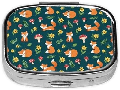 Outdoor Pill Box Rugged Medicine Case Waterproof Supplement Organizer Backpacking Gear, Summer Leaves Flowers Floral Foxes
