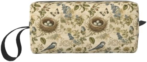 Bird Nest Botanical Toile Makeup Bag for Women, Cosmetic Pouch | Double-Sided Bird Nest Cosmetic Organizer with Foam Padding for Women, Travel, Gym, School, and Daily Storage