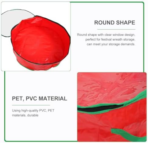 Toddmomy Red Christmas Wreath Storage Bag, Pet PVC Holder Round Window | Waterproof Sturdy Packing Bag, Holiday Party Decor Storage, View