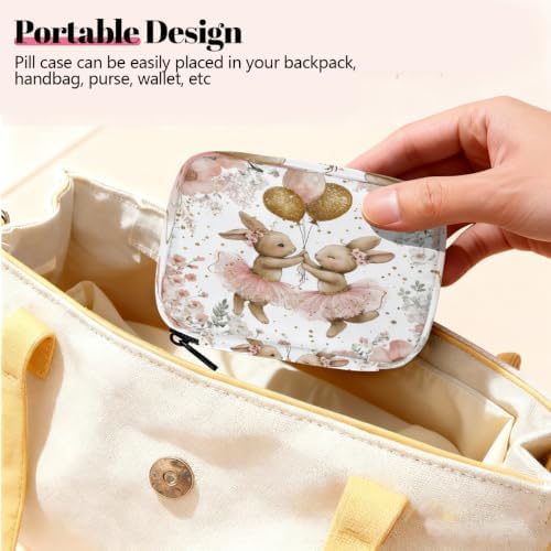 Travel Pill Organizer Watercolor Balloon Bunny Flower Pill Case