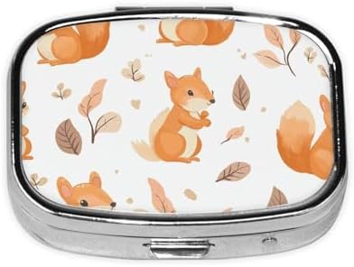 Pill Box 2 Compartment Medicine Pill Case for Pocket or Purse Mini Metal Pill Holder Cute Squirrels Pill Case Vitamin Organizer Portable Travel Pill Container to Hold Supplements Vitamins