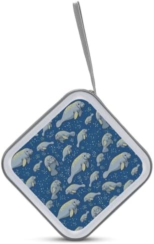 CD Case Storage Organizer Binder Grey Manatees Protective Disc Holder | DVD Wallet for Car Home Office Travel, Cute Funny Grey Manatees, Hard Plastic, Hand Strap, 40 Capacity