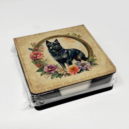 Caroline's Treasures Schipperke and Flowers PU Leather Note Paper Holder with Artist-Designed Cover, Desk Accessory, Office Gift