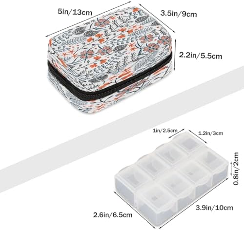 Pill Organizer Box Bohemian Herbs Flowers 7-Day Weekly Medicine Pill Case Travel Pill Container Portable Pill Holder Storage Purse Bag Small Compact Size for Vitamin Supplement Birth Control