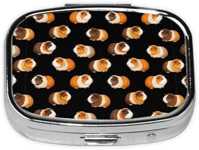 Personalized Pill Box Stainless Steel Custom Medicine Case Compact Supplement Organizer, Cute Cartoon Guinea Pigs Black