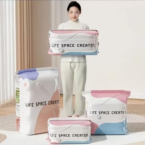 Large Capacity Vacuum Bags No Pump Needed, No-Pump Vacuum Storage Bags, VacuumStorage Bag, Heavy-Duty Press & Seal for Clothes, Press & Seal, for Dorm Home Travel Storage Clothes Organizers