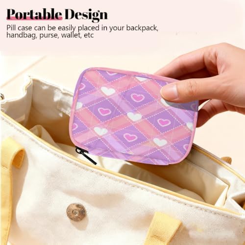 Travel Pill Organizer Pink Heart Diamond Small Pill Case