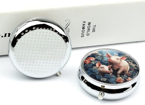 Pattern Pets Pill Box 3 Compartment Waterproof Pill Case with Mirror Portable for Purse Pocket Daily Medicine Vitamin Organizer Travel Med Container Holder for Fish Oil Supplements