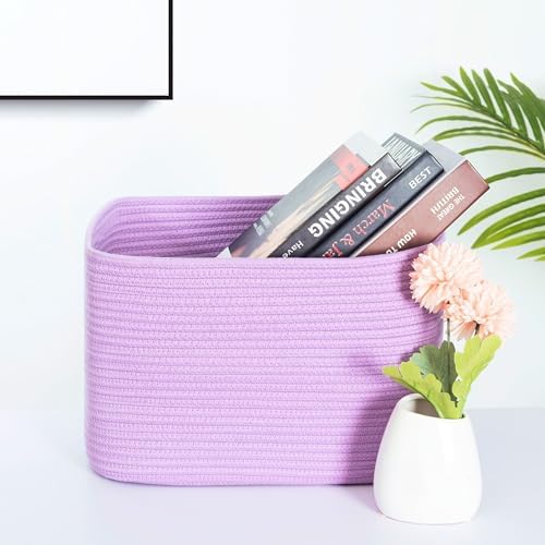 MINTWOOD Design 3-Pack Storage Baskets for Shelves, Decorative Baskets for Organizing, Woven Baskets for Storage, Book Basket Cube Storage Bin Box, Pantry Closet and Shoe Organizers, Lilac Purple