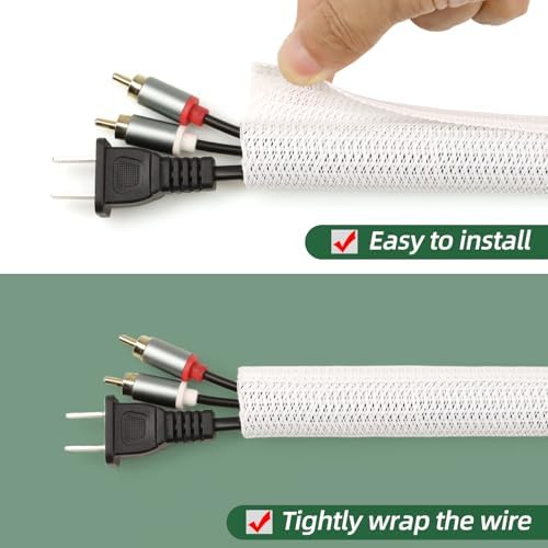Split Wire Loom Tubing, Cable Protector Sleeve, Braided Cable Management for TV/Computer/Home Theater/Engine Bay, Cord Protectors from Pets No Chew (White, 3/8"-25ft)