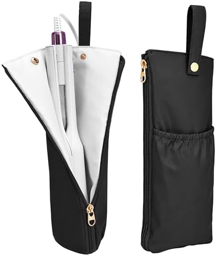 Hot Tools Travel Bag with Heat Resistant Mat, 2-in-1 Hair Tools Organizer Bag for Curling Iron, Flat Iron, Portable Holder & Mat with Cord Pocket for Home Travel(Black)