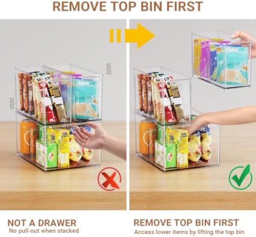 6 Pack Pantry Storage Bins with Divider, Fridge Organizer Large