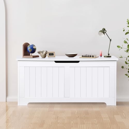 Wooden Storage Chest,30/40 Inch Storage Trunk w/2 Safety Hinges, Storage Bench, Modern Lift Top Chest Box Organizer (White, 40 Lx 15.7 W x19 H Inch)