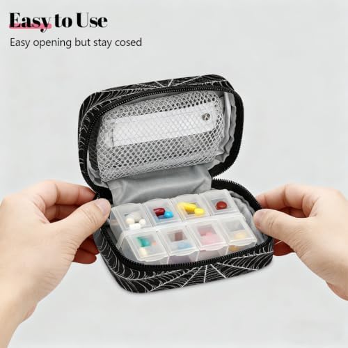 Travel Pill Organizer Black White Spider Web Small Pill Case