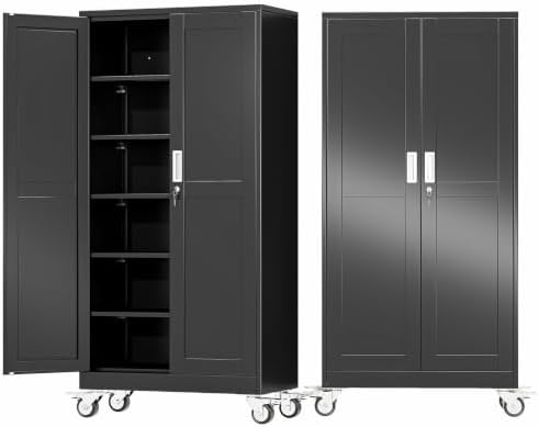 73.6" Metal Garage Storage Cabinet with Wheels and Locking Doors