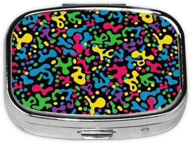 Luxury Pill Case Stainless Steel Mirror Finish Vitamin Organizer Executive Gifts Office Professional, Leopard Cheetah Print Rainbow Black