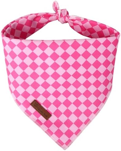 Summer Dog Bandana, UP URARA PUP Pink Bandana for Small Large Dogs, Cotton Handkerchief Fashion Plaid Puppy Triangle Bid Scarf for Boy Girl Dogs