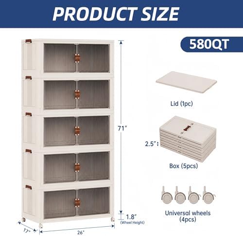 SAILUN 580Qt Stackable Storage Bins,Storage Cabinet a Lid,5Pack Blush White