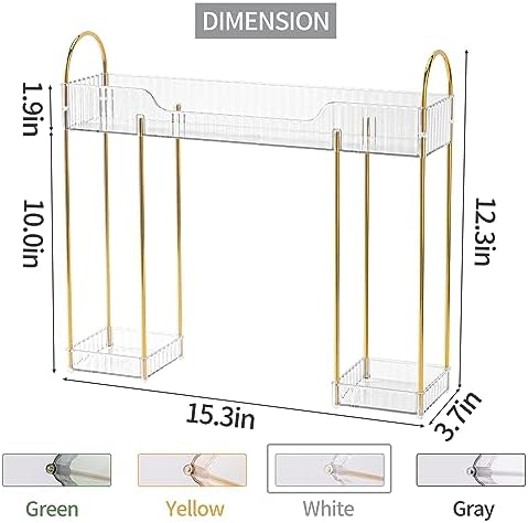 YCIA&DONE Bathroom Countertop Organizer Over the Faucet, Narrow Counter Organizers Above Sink, Table Mounted Shelf for Kitchen, Toilet, Laundry(White Clear)