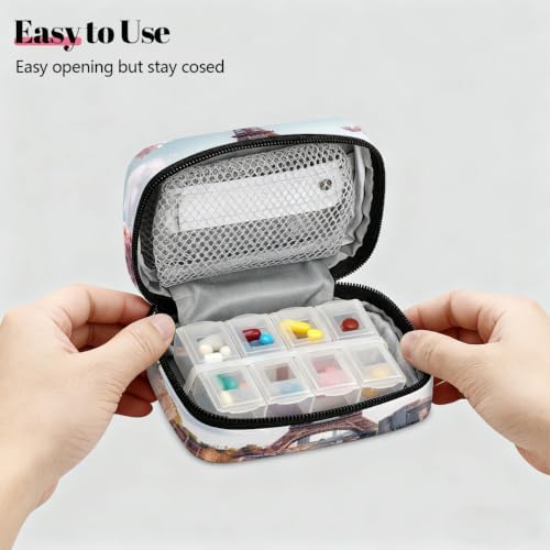 Travel Pill Organizer Paris Eiffel Cherry Blossom Small Pill Case