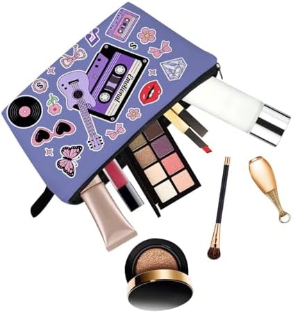 Retro Y2K Music Print Small Cosmetic Bag | Pet Grooming Toiletry Makeup Purse, Cute Organizer Zipper Pouch, Pet Grooming Birthday Present for Women Friends