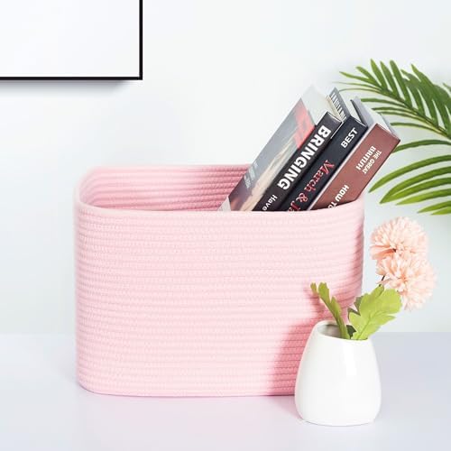 MINTWOOD Design 3-Pack Decorative Woven Storage Baskets for Shelves, Cube Bin Box for Organizing Books, Shoes, Dog Toys, Pantry Closet and Living Room Organizer, Soft Pink