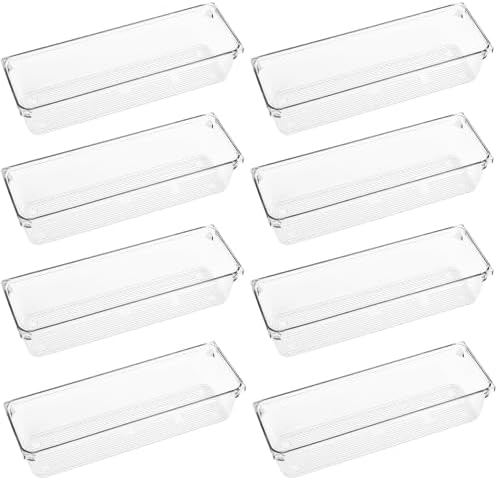 LotFancy 8 Pack Clear Plastic Drawer Organizer Bins, Small Item Organizers