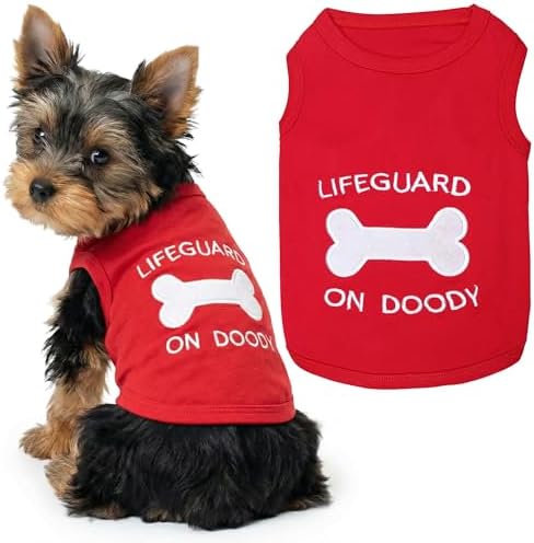 Parisian Pet Dog Shirt – 100% Cotton Shirts for Small Dogs – Sleeveless Red Lifeguard Puppy Vest – Lightweight and Breathable Pet Apparel – Pullover Summer Dog Clothes - Stretchy T Shirts for Dogs