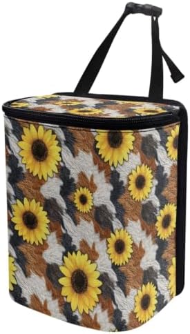Car Trash Bin Collapsible Car Organizers and Storage for Front Seat Multipurpose Trash Bag Automotive Garbage Can Car Accessories Interior Car Organizer, Sunflower Cow Pattern