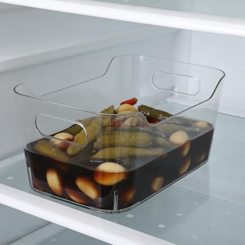 NUOBESTY Clear Plastic Refrigerator Organizer Bins 6-pack Fridge Storage Containers with Easy Grip Handles 9.84 Storage Bins for Pantry Kitchen Cabinets Countertops Crisper Drawers under Sink