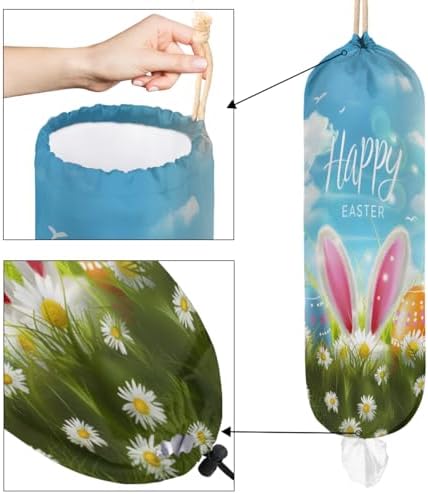 Pardick Plastic Bag Holder, Easter Egg Bunny Grocery Bag Holder for Shopping Bags, Wall Mount Plastic Bag Storage Organizer Dispenser, Storage Holder for Home Kitchen Camper,A-13
