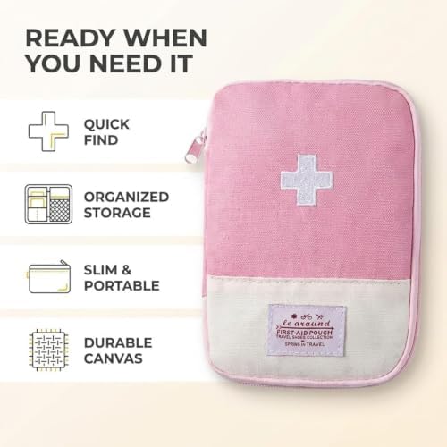 GANPUB 1Pc Pink First Aid Bag - Empty First Aid Pouch, Mini Portable Medical Bag for Outdoor Camping Hiking Traveling Emergency Bag First Aid Kits Sports and Outdoors First Aid（Small 15 * 10.5cm）