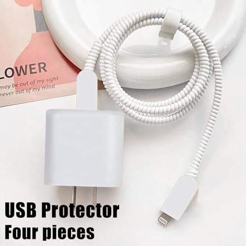CameCosy Phone Cable Protector for iPhone 18W/20W USB-C Charger, Unique Design Frosted White Charger Cover Silicone Data Line Cable Cover Wire Saver Soft Charger Protector for iPhone