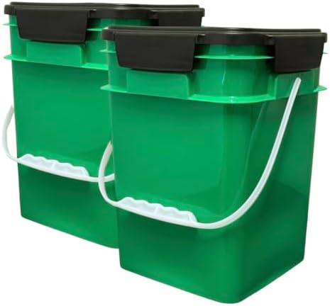 House Naturals 4 Gallon Square Food Grade Plastic Bucket with Lid, Made in USA (Pack of 2) BPA Free (Green)