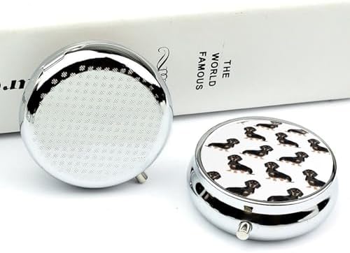 Dachshund Weiner Pet Dogs Pill Organizer with Mirror 3 Compartments Waterproof Pill Case for Purse Pocket Non-Slip Grip Travel Medicine Organizer Container Box for Vitamin Fish Oil Supplement