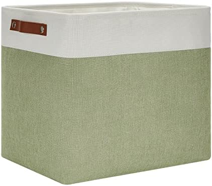 DULLEMELO Large Storage Basket 17"x12"x15", Fabric Storage Organizer Basket for Storage Clothes, Large Fabric Bin for Organizing Book, Storage Bin with Handles for Storage Toy (White&Green)