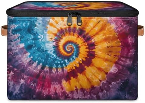 Rainbow Tie-Dye Storage Box with Zipper Lid | Collapsible, Fabric, Storage Bin, Handle, Large, Closet Organizer, Containers, Bedroom, Home, Tie Dye