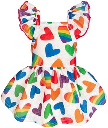 Fitwarm Colorful Heart Dog Dress, Summer Clothes for Small Dogs Girl, Cute Pet Rainbow Outfit, Red, Yellow, Blue, Green, White, Medium