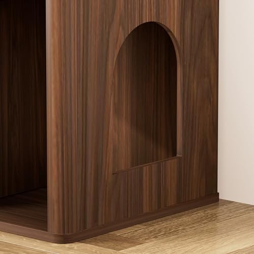 31.5 Inch Cat Litter Box Enclosure with Cat Tree Cabinet, Walnut | Hidden Litter Box Furniture with Dual Entry Doors, Storage Shelf, Sisal Scratching Post and Modern Side Table Design