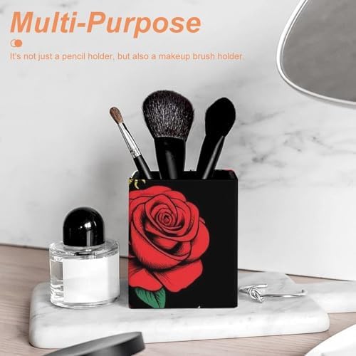Modern Leather Desk Organizer Pen Cup Pencil Holder Vintage Rock Snake Knife Wild Eagle Rose Skull Makeup Brush Storage