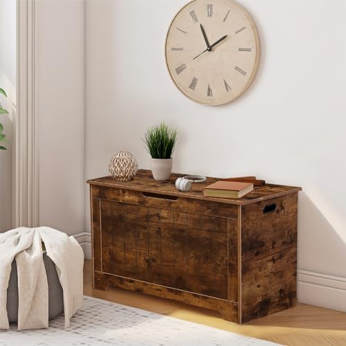 Wooden Storage Chest,30/40 Inch Storage Trunk w/2 Safety Hinges, Storage Bench, Modern Lift Top Chest Box Organizer (Rustic Brown, 30 L x 15.7 W x19 H Inch)