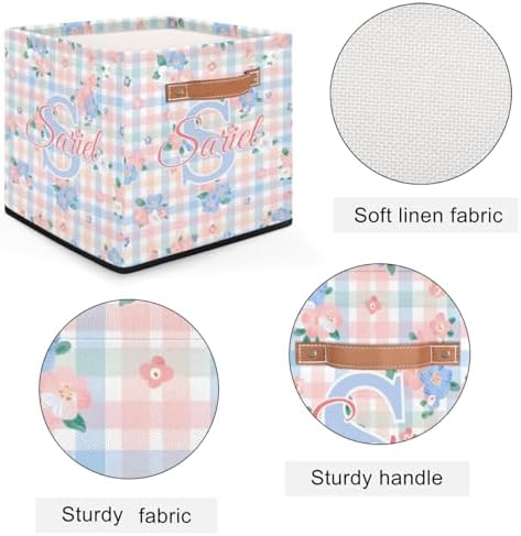 Storage-Basket with Handle Personalized Decor-Organizer-Bins for Bedroom Collapsible Laundry Basket as Gifts for Girls Boys Baby Adults Floral Plaid Storage-Bins