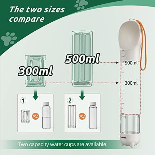 PUPIHOM17OZ 3 in 1 Portable Dog Water Bottle, Outdoor Dog Water Dispenser with Poop Bag, Pet Travel Water Bottle Dispenser with Drinking Feeder and Food Container for Dogs Walk Travel, Length 15.55"
