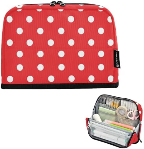 White Polka Dot Red Pencil Case for Kids Girls Boys | Large Pencil Pouch Pen Bag Holder with Big Capacity