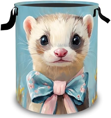 Cute Ferret Laundry Basket Hamper, Organizer Bins Gifts for Women Kids, Pet Foldable Waterproof Clothes Hamper Handles Storage Bucket for Bedroom Bathroom Room Decor 19.7"x15.7"