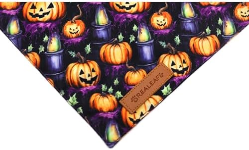 Realeaf Halloween Dog Bandanas 2 Pack, Pumpkins and Ghosts Pet Scarf for Boy and Girl, Premium Durable Fabric, Holiday Bandana for Small and Medium Dogs Pets (Small)